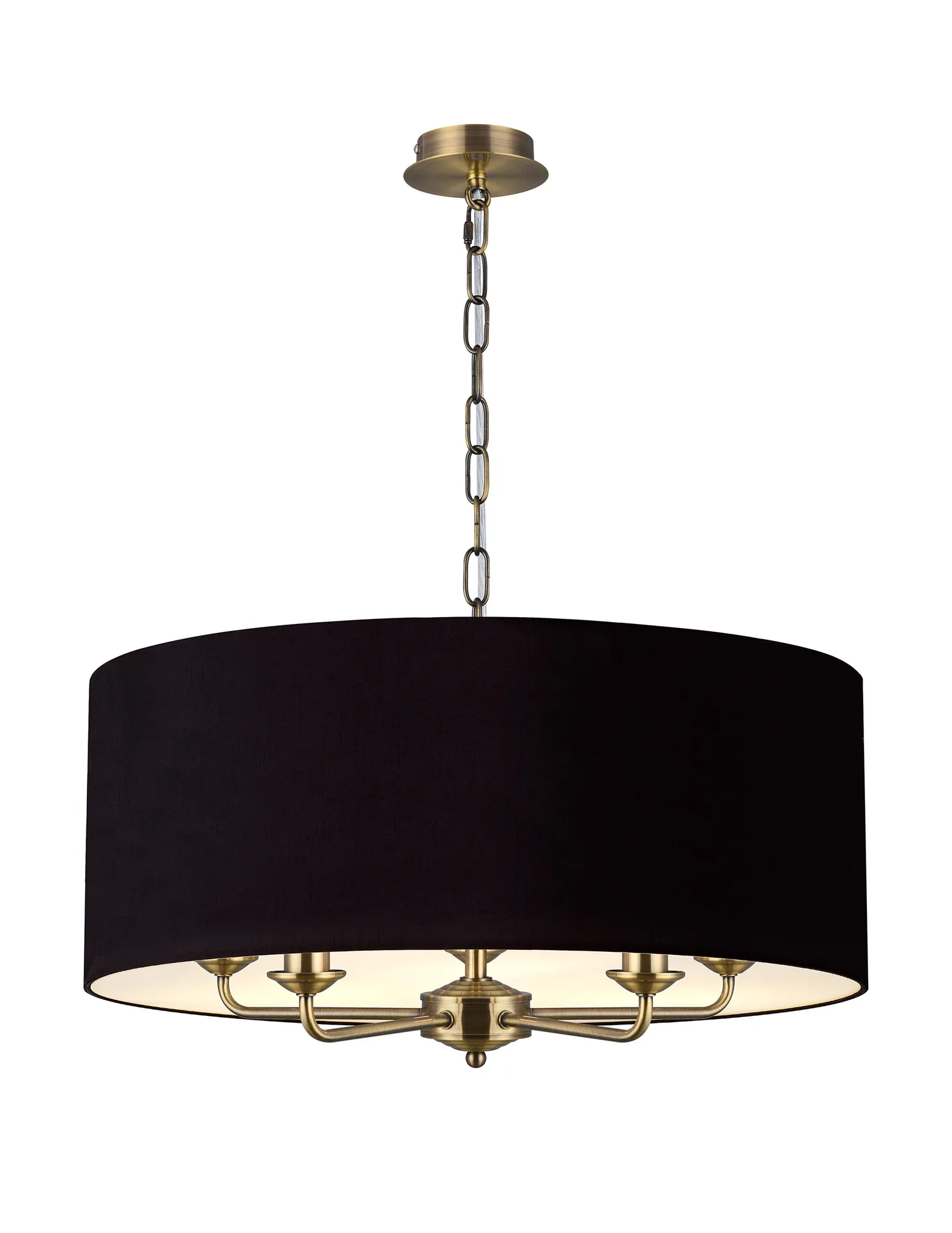 Banyan 60cm 5 Light Pendant Antique Brass; Midnight Black/Green Olive DK0666  Deco Banyan AB BL/GR